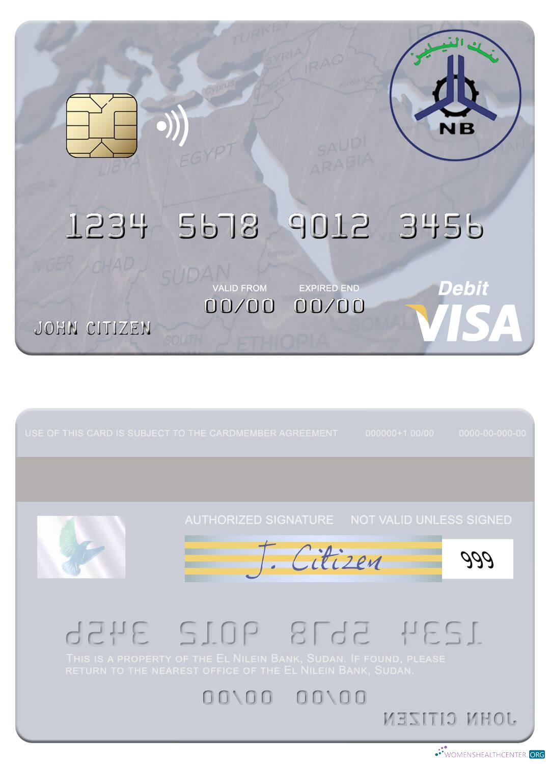 Download Sudan El Nilein Bank visa debit card Photoshop template